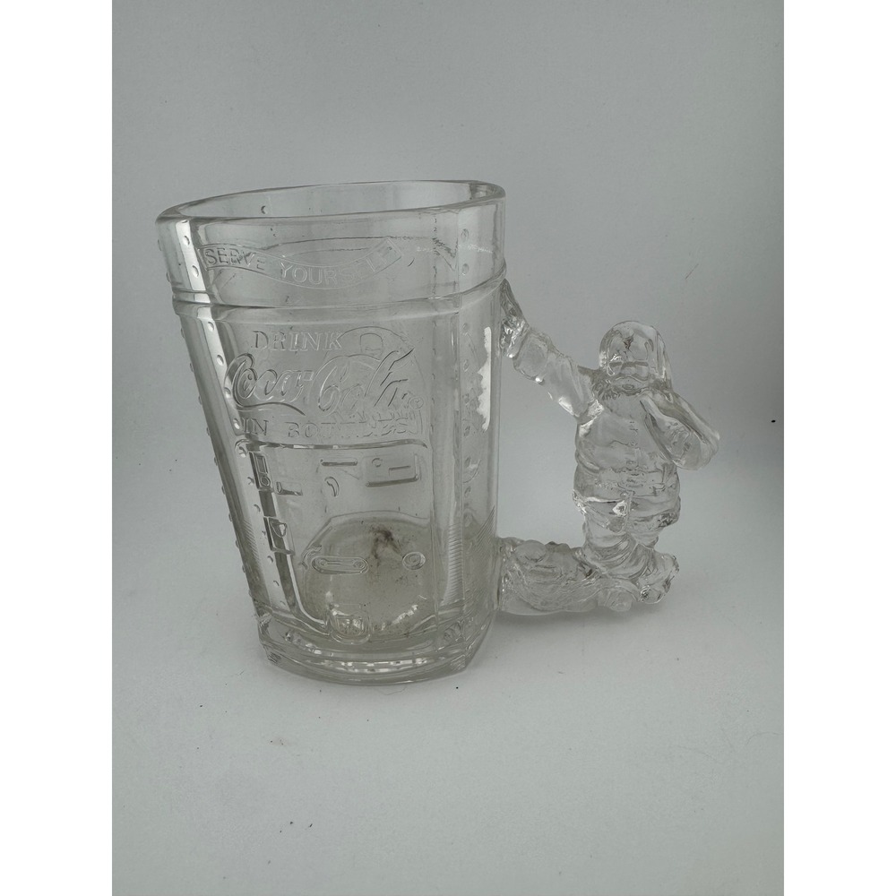 Vintage Coca Cola Glass Mug Santa Claus Handle Novelty Collectible‎